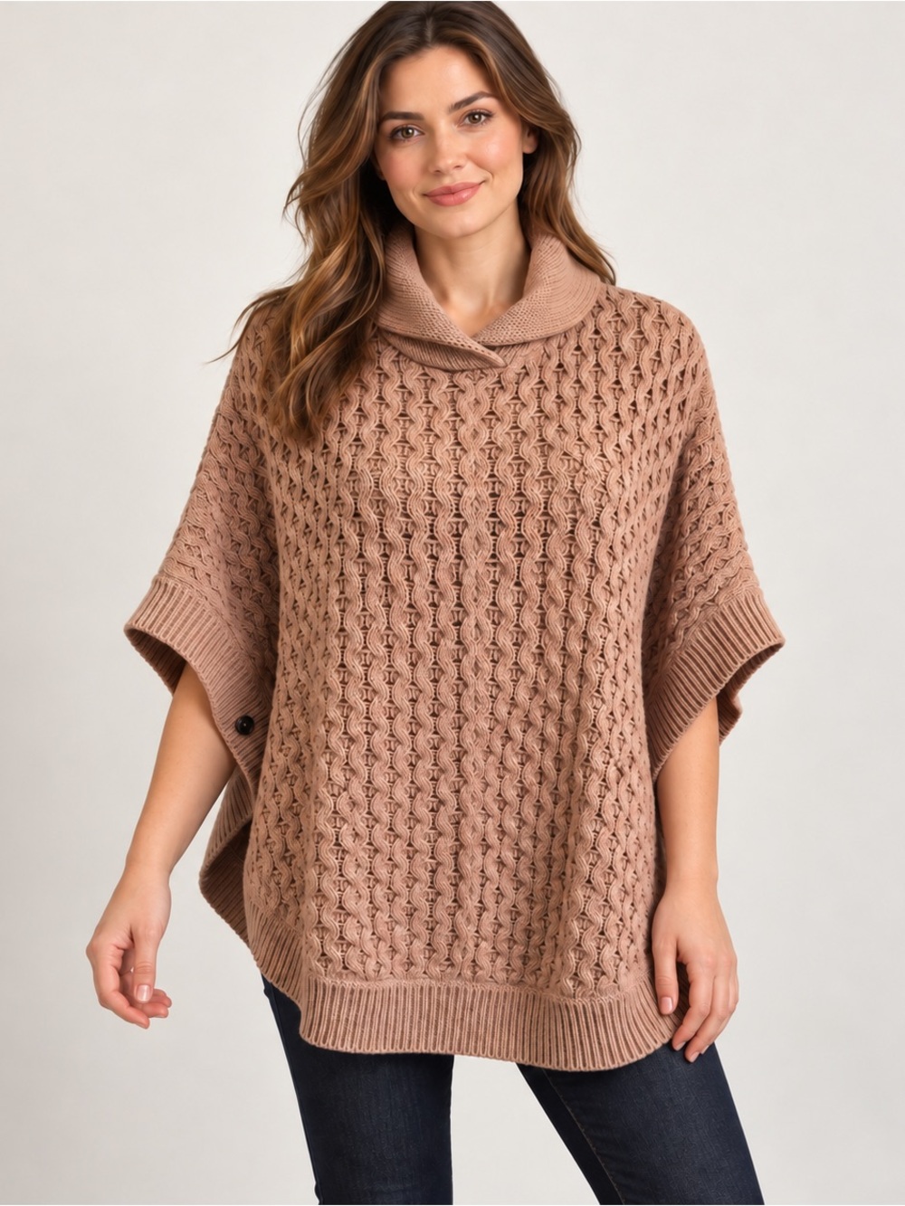 TALBOTS Cable Knit Camel Poncho Pullover Cape S/M